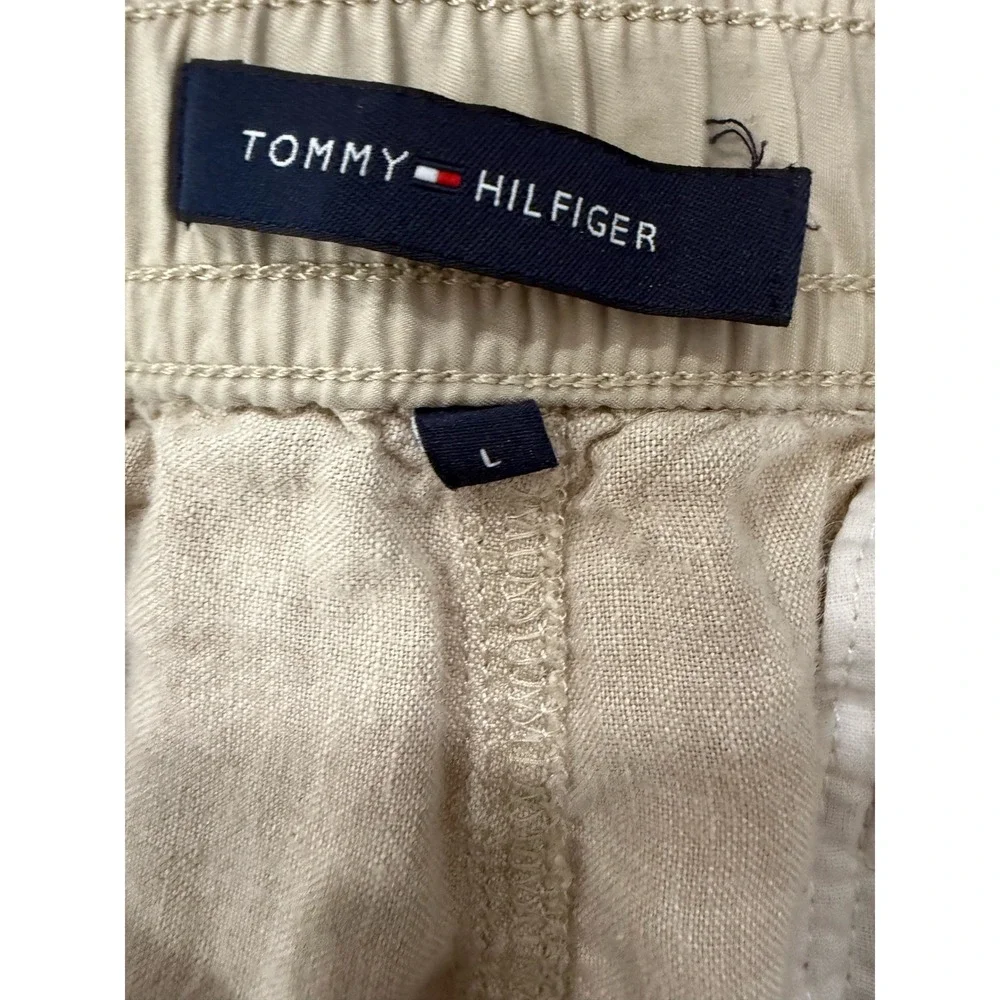 Tommy Hilfiger Mens Beige 100% Linen  Pants Drawstring Elastic Waist Large